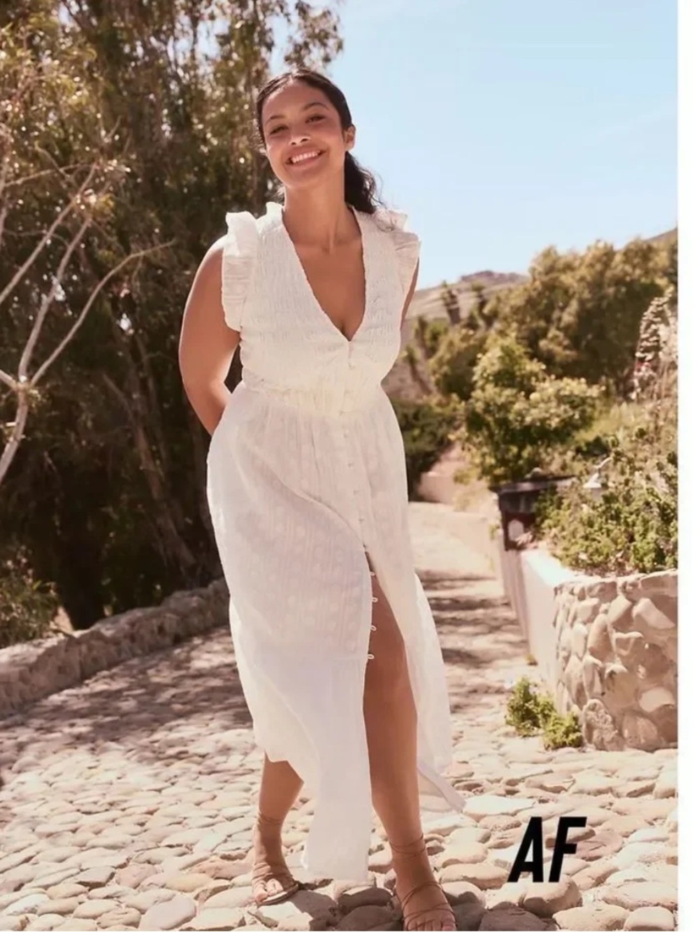 Anthropologie The Peregrine White Ruffled-Sleeve Button-Front Maxi XL